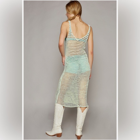 POL Sleeveless Crochet Cover Up Dress in Mint Green - Picture 3 of 14